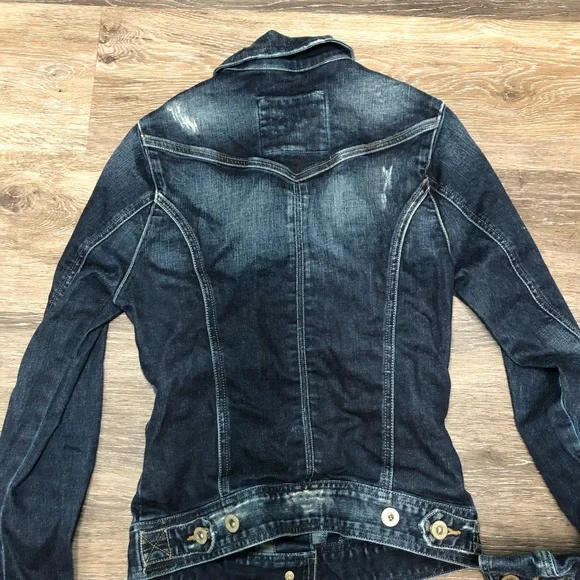 Vintage GUESS Y2K Dark Blue Denim Jacket with Gold Buttons Size XS Women’s - Picture 7 of 7
